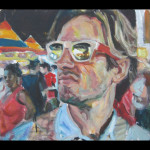 Sometimes Greg likes to pretend to be David Bowie when he's at the Brockton Fair - acrylic on canvas - 16" x 18 1/2" (2014)